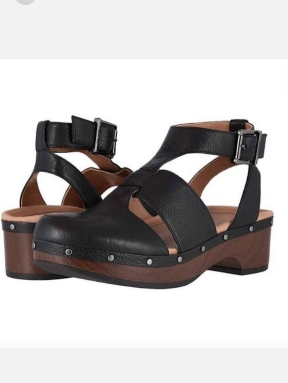 VIONIC Faye Ankle Strap Clog In Black Size 7